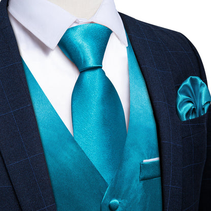 Classic Blue Solid Shining Silk Men's Bowtie Vest Set vest set    - Sophisticated Gentlemen