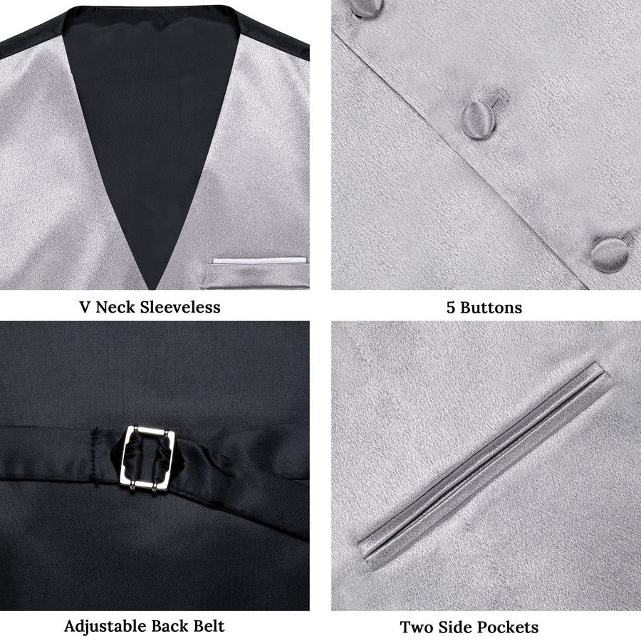 New Silver Solid Shining Silk Vest Set vest set    - Sophisticated Gentlemen