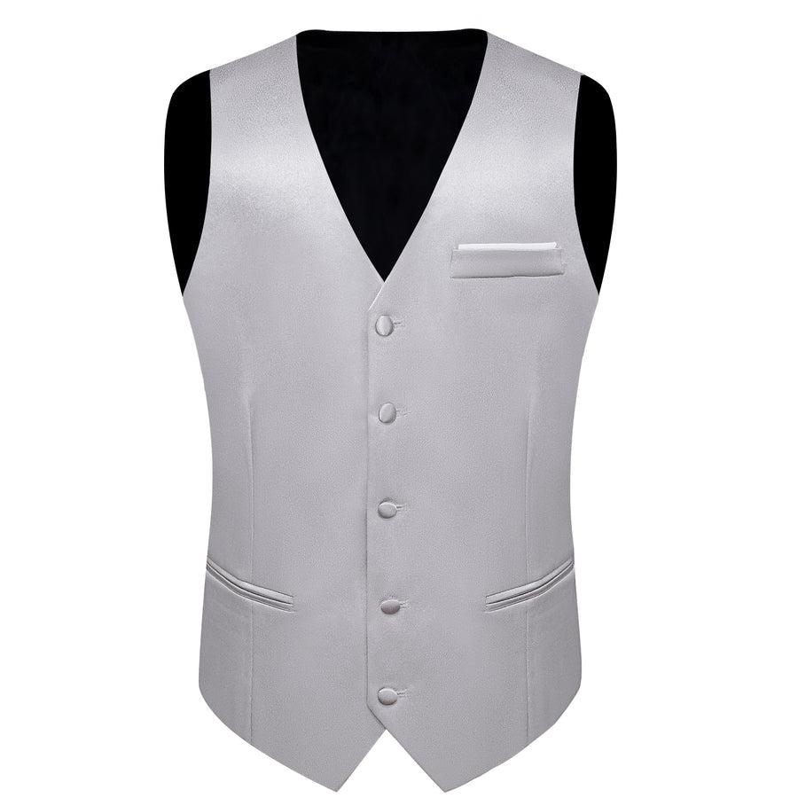 New Silver Solid Shining Silk Vest Set vest set    - Sophisticated Gentlemen