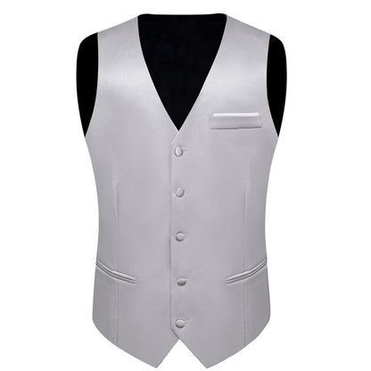 New Silver Solid Shining Silk Vest Set vest set    - Sophisticated Gentlemen