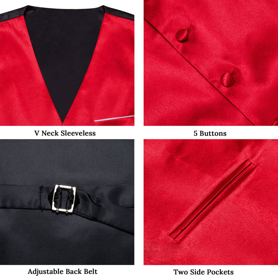 New Red Solid Shining Silk Men's Bowtie Vest Set vest set    - Sophisticated Gentlemen