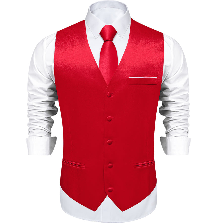 New Red Solid Shining Silk Men's Bowtie Vest Set vest set    - Sophisticated Gentlemen