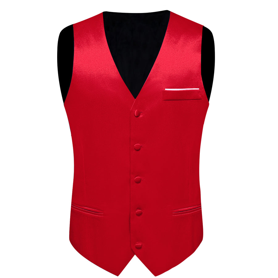 New Red Solid Shining Silk Men's Bowtie Vest Set vest set    - Sophisticated Gentlemen
