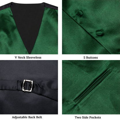 Dark Green Solid Shining Silk Vest Set vest set    - Sophisticated Gentlemen