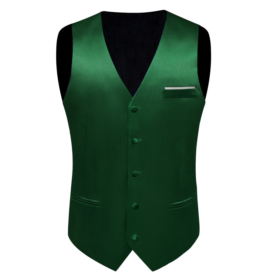 Dark Green Solid Shining Silk Vest Set vest set    - Sophisticated Gentlemen