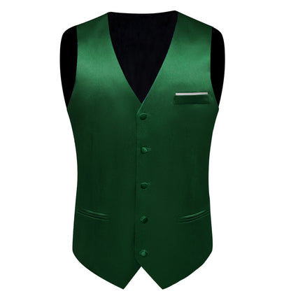 Dark Green Solid Shining Silk Vest Set vest set    - Sophisticated Gentlemen