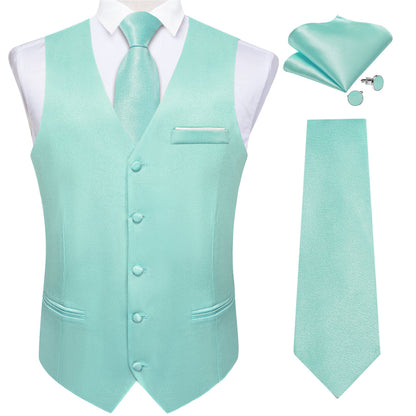 Mint Green Shining Solid Bowtie Vest Set vest set S (Chest 40")   - Sophisticated Gentlemen