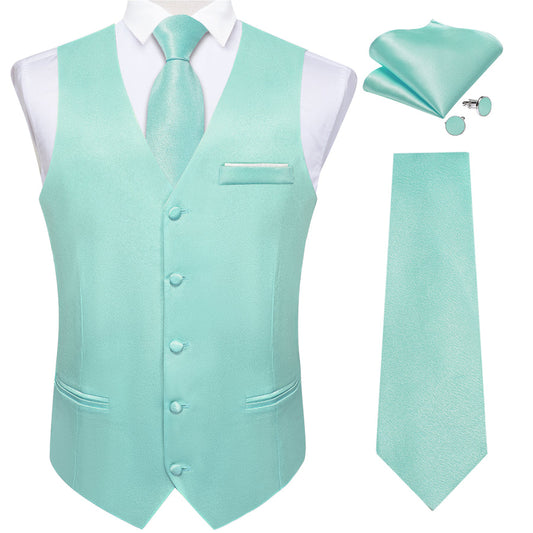 Mint Green Shining Solid Bowtie Vest Set vest set S (Chest 40")   - Sophisticated Gentlemen