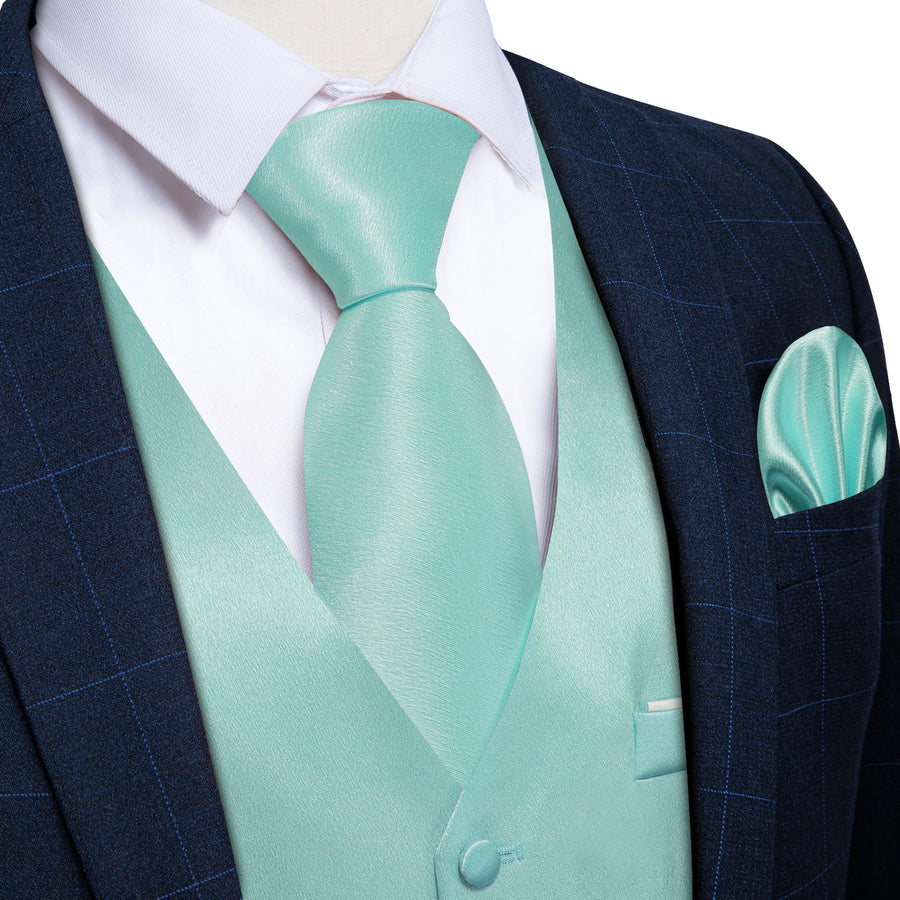 Mint Green Shining Solid Bowtie Vest Set vest set    - Sophisticated Gentlemen