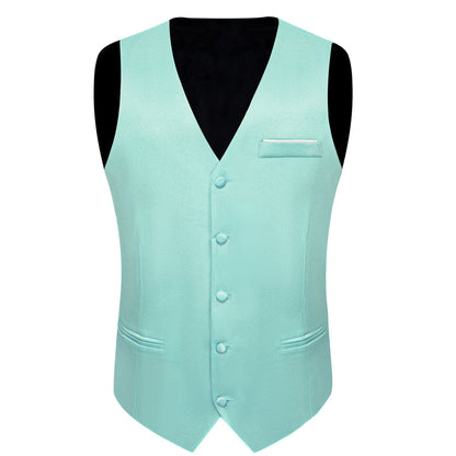 Mint Green Shining Solid Bowtie Vest Set vest set    - Sophisticated Gentlemen