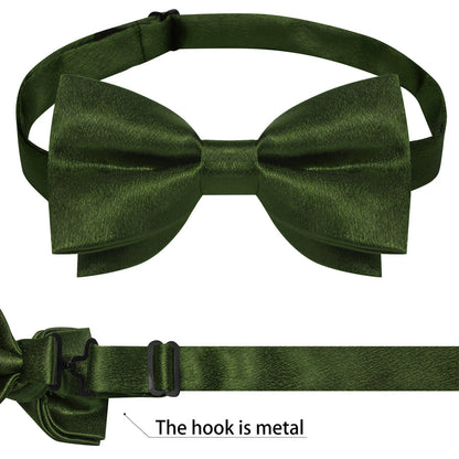 Olive Green Solid Shining Silk Men's Bowtie Vest Set vest set    - Sophisticated Gentlemen
