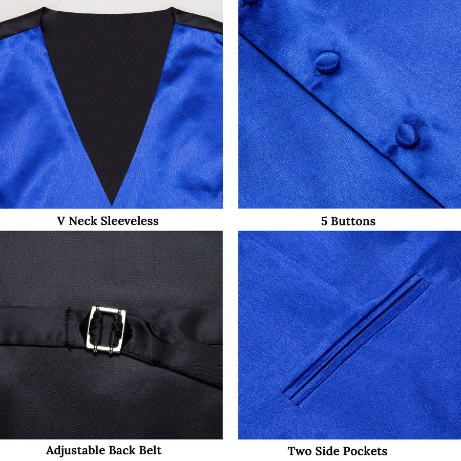 Shining Royal Blue Solid Silk Bowtie Vest Set vest set    - Sophisticated Gentlemen