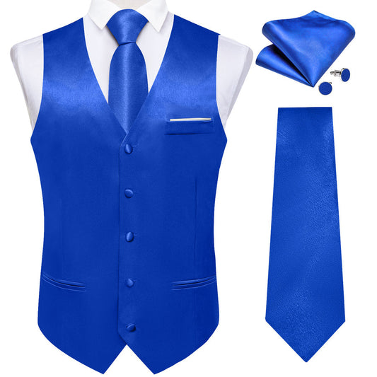 Shining Royal Blue Solid Silk Bowtie Vest Set vest set S (Chest 40")   - Sophisticated Gentlemen