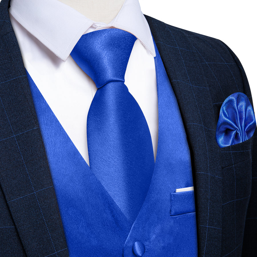 Shining Royal Blue Solid Silk Bowtie Vest Set vest set    - Sophisticated Gentlemen