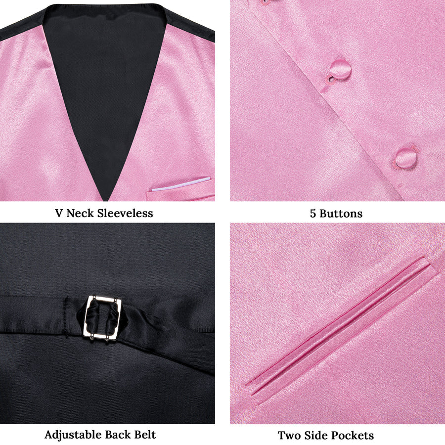 Light Pink Solid Shining Silk Men's Vest Set vest set    - Sophisticated Gentlemen