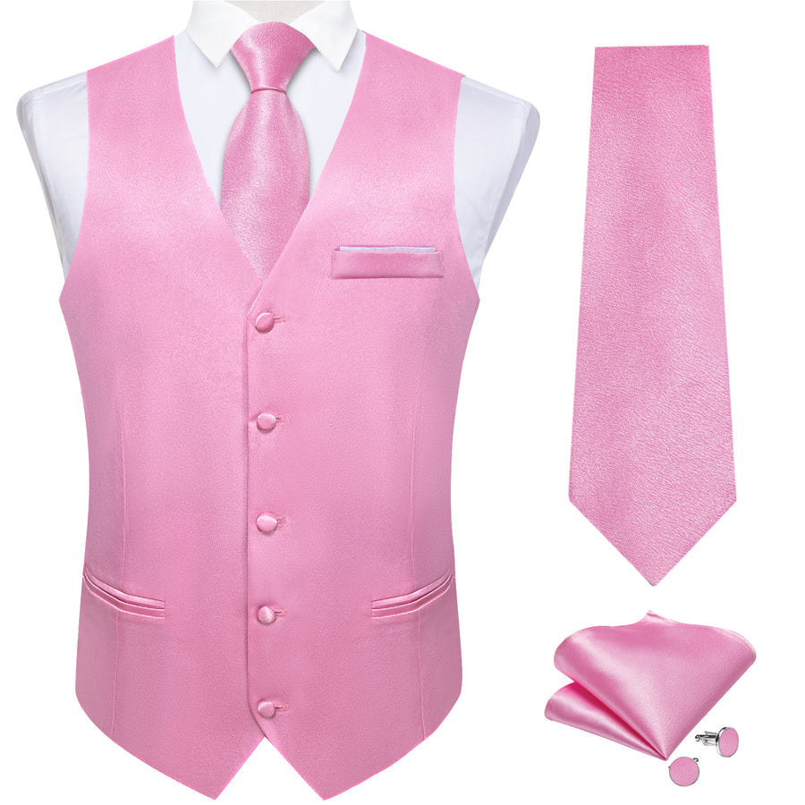 Light Pink Solid Shining Silk Men's Vest Set vest set    - Sophisticated Gentlemen