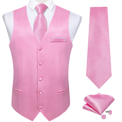 Light Pink Solid Shining Silk Men's Vest Set vest set    - Sophisticated Gentlemen