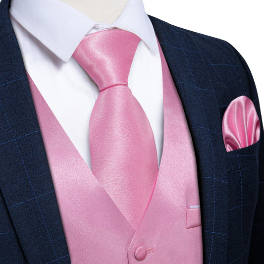 Light Pink Solid Shining Silk Men's Vest Set vest set S (Chest 40")   - Sophisticated Gentlemen