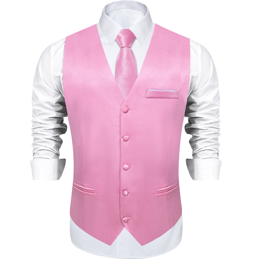 Light Pink Solid Shining Silk Men's Vest Set vest set    - Sophisticated Gentlemen