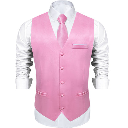 Light Pink Solid Shining Silk Men's Vest Set vest set    - Sophisticated Gentlemen
