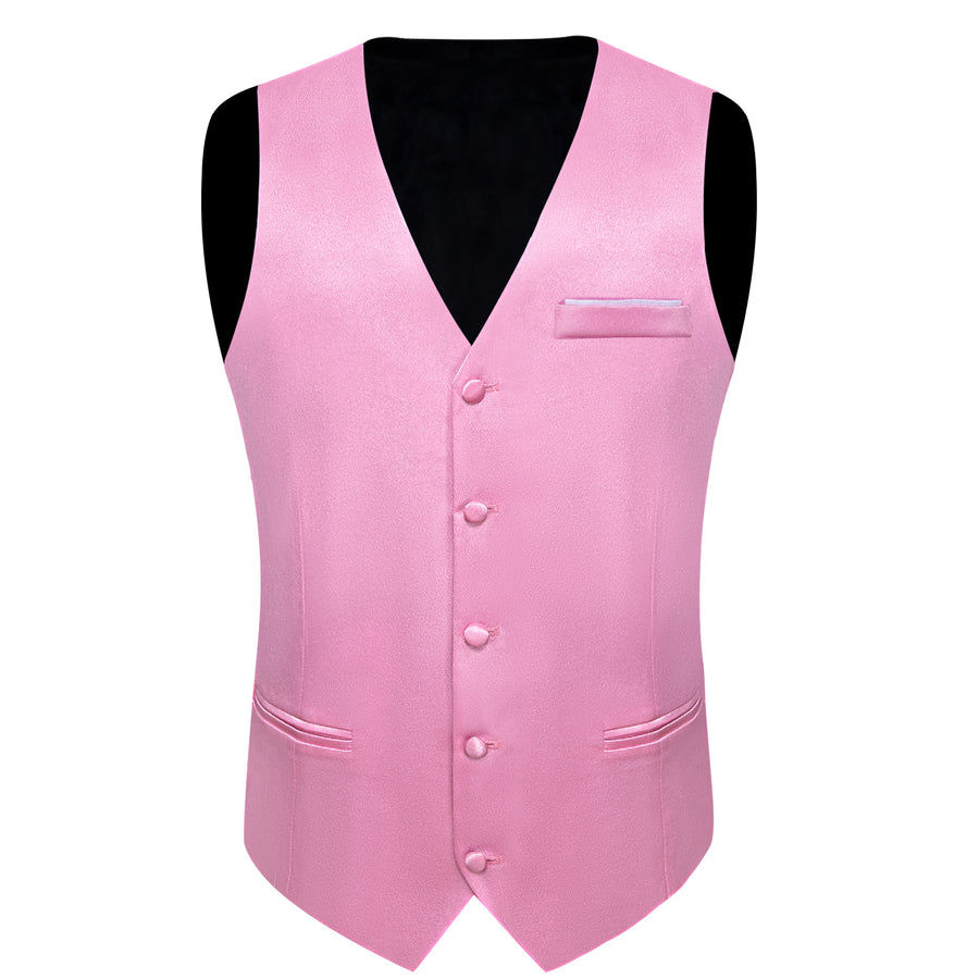 Light Pink Solid Shining Silk Men's Vest Set vest set    - Sophisticated Gentlemen