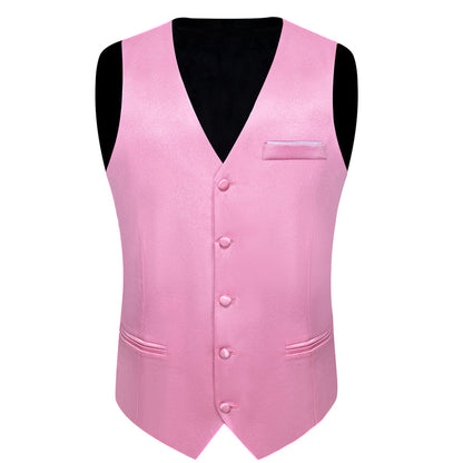 Light Pink Solid Shining Silk Men's Vest Set vest set    - Sophisticated Gentlemen