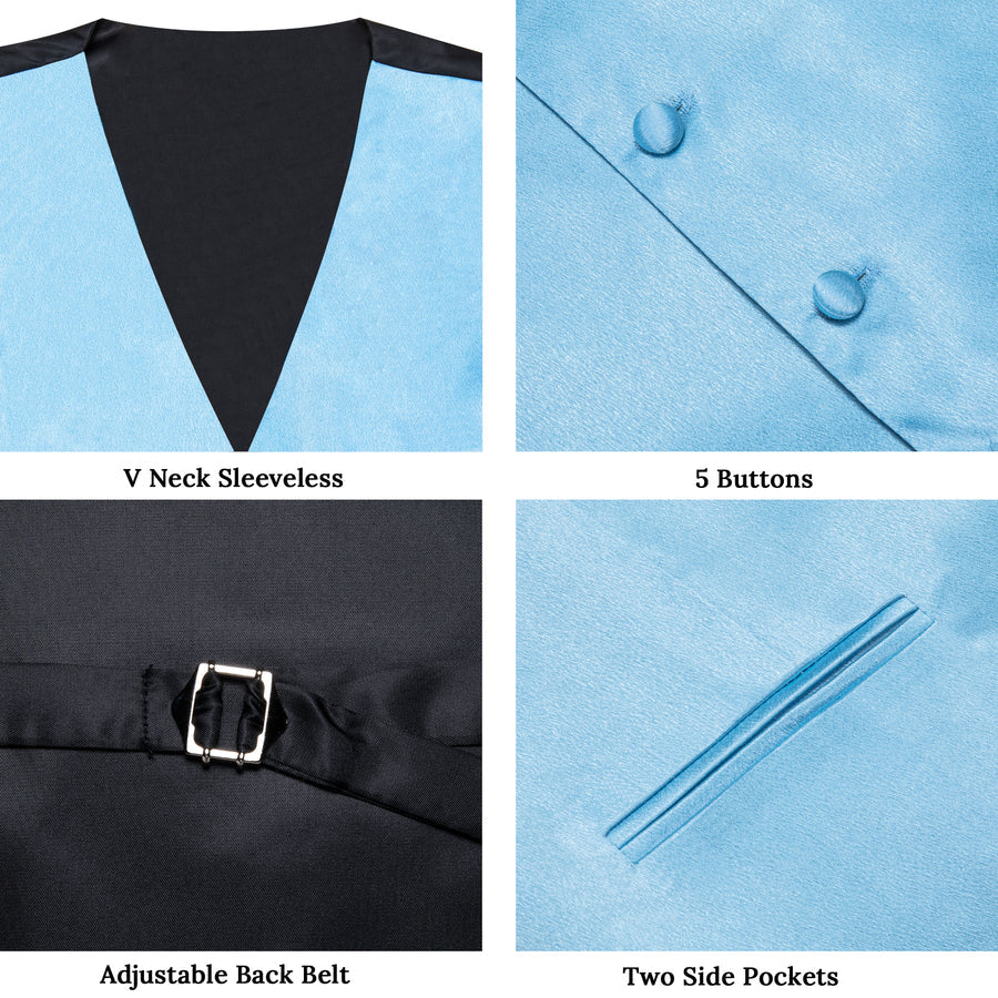 Baby Blue Shining Solid Bowtie Vest Set vest set    - Sophisticated Gentlemen
