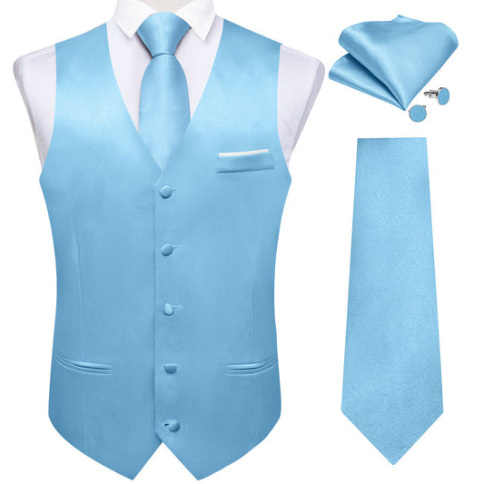 Baby Blue Shining Solid Bowtie Vest Set vest set S (Chest 40")   - Sophisticated Gentlemen