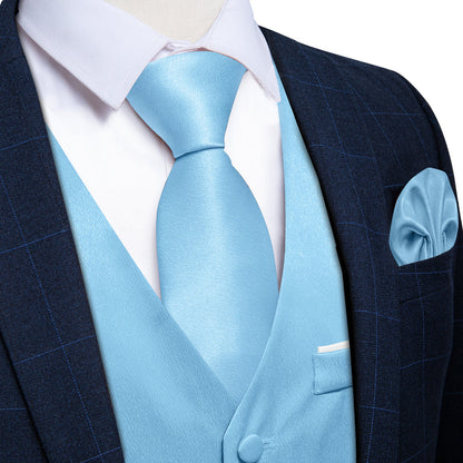 Baby Blue Shining Solid Bowtie Vest Set vest set    - Sophisticated Gentlemen