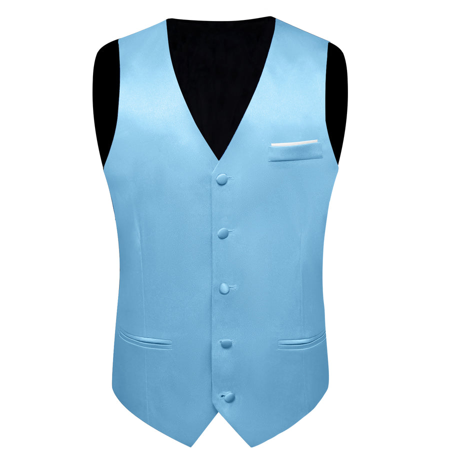Baby Blue Shining Solid Bowtie Vest Set vest set    - Sophisticated Gentlemen