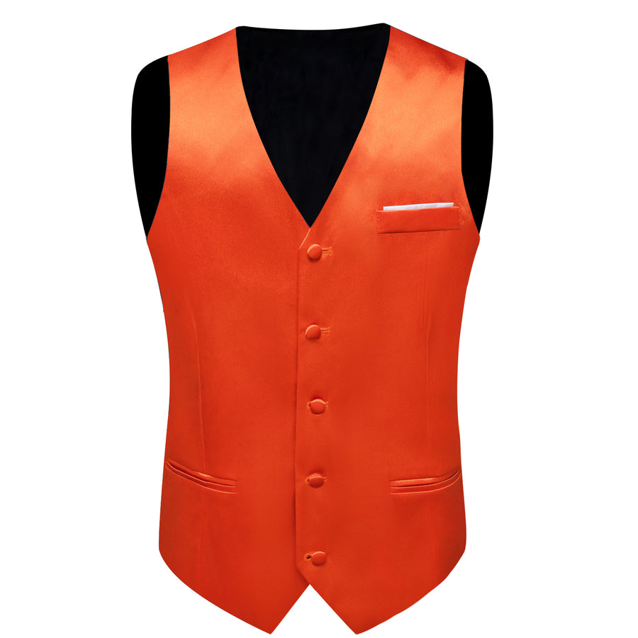 Brilliant Orange Solid Shining Silk Bowtie Vest Set vest set    - Sophisticated Gentlemen