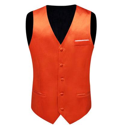 Brilliant Orange Solid Shining Silk Bowtie Vest Set vest set    - Sophisticated Gentlemen