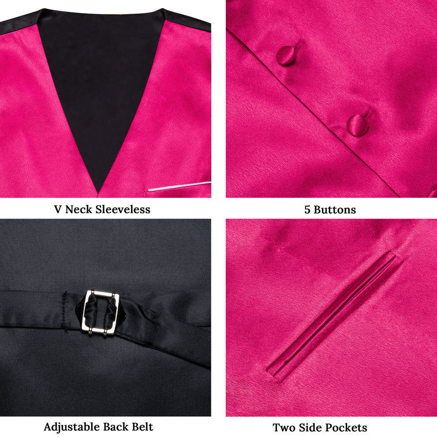 Deep Pink Solid Shining Silk Men's Bowtie Vest Set vest set    - Sophisticated Gentlemen