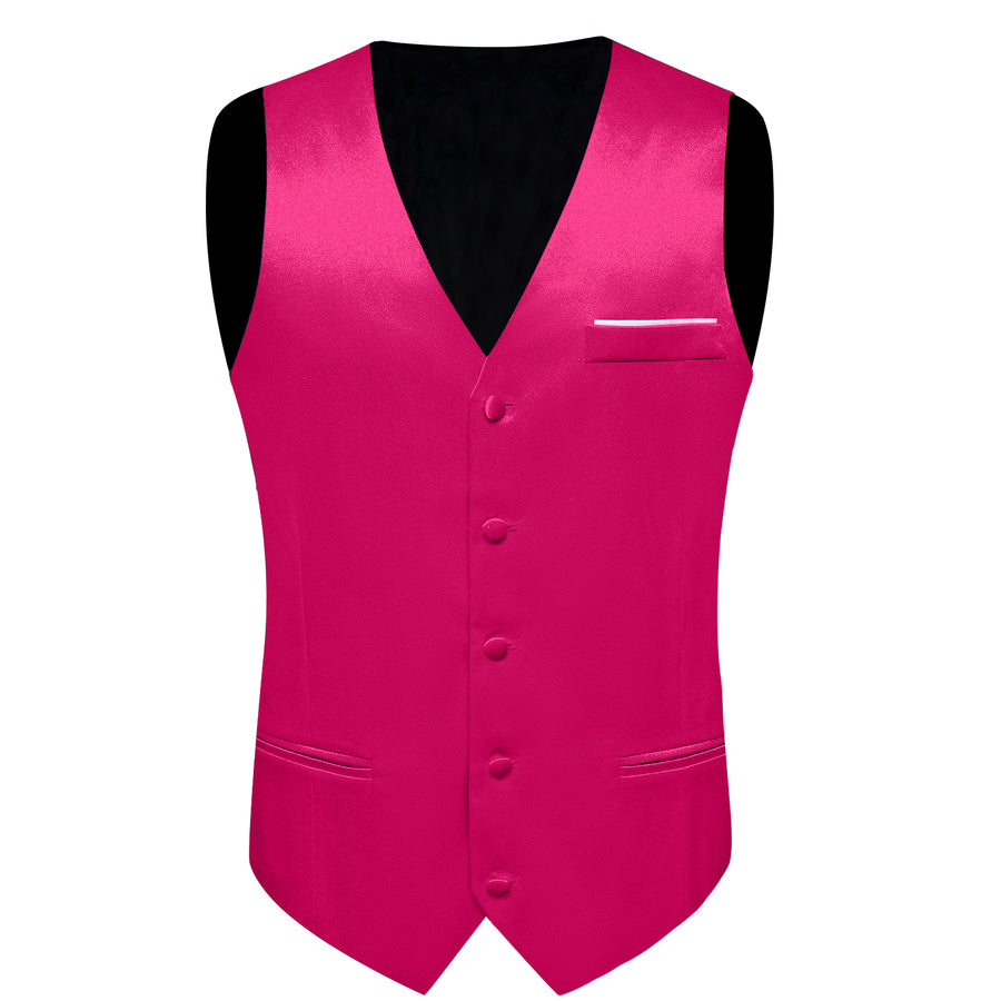 Deep Pink Solid Shining Silk Men's Bowtie Vest Set vest set    - Sophisticated Gentlemen