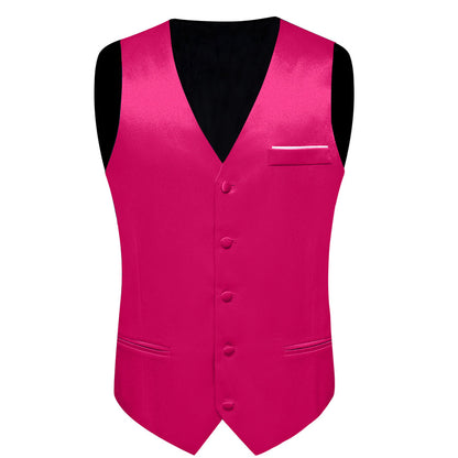 Deep Pink Solid Shining Silk Men's Bowtie Vest Set vest set    - Sophisticated Gentlemen