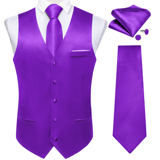Purple Solid Shining Silk Bowtie Vest Set vest set S (Chest 40")   - Sophisticated Gentlemen