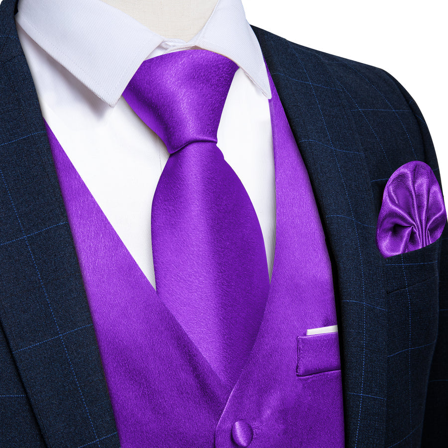 Purple Solid Shining Silk Bowtie Vest Set vest set    - Sophisticated Gentlemen