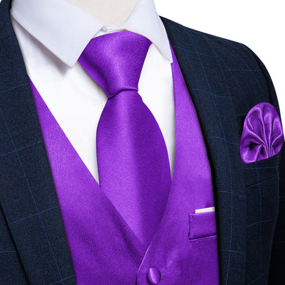 Purple Solid Shining Silk Bowtie Vest Set vest set    - Sophisticated Gentlemen