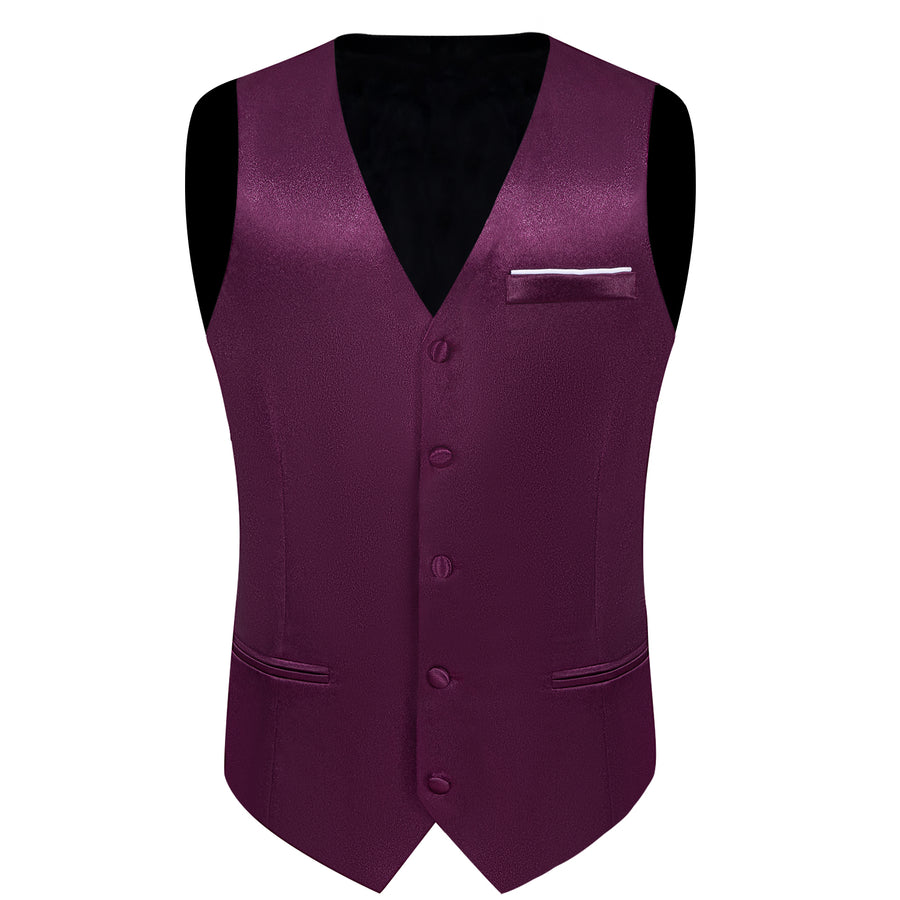 Deep Purple Solid Shining Silk Men's Bowtie Vest Set vest set    - Sophisticated Gentlemen