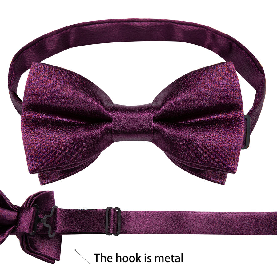 Deep Purple Solid Shining Silk Men's Bowtie Vest Set vest set    - Sophisticated Gentlemen