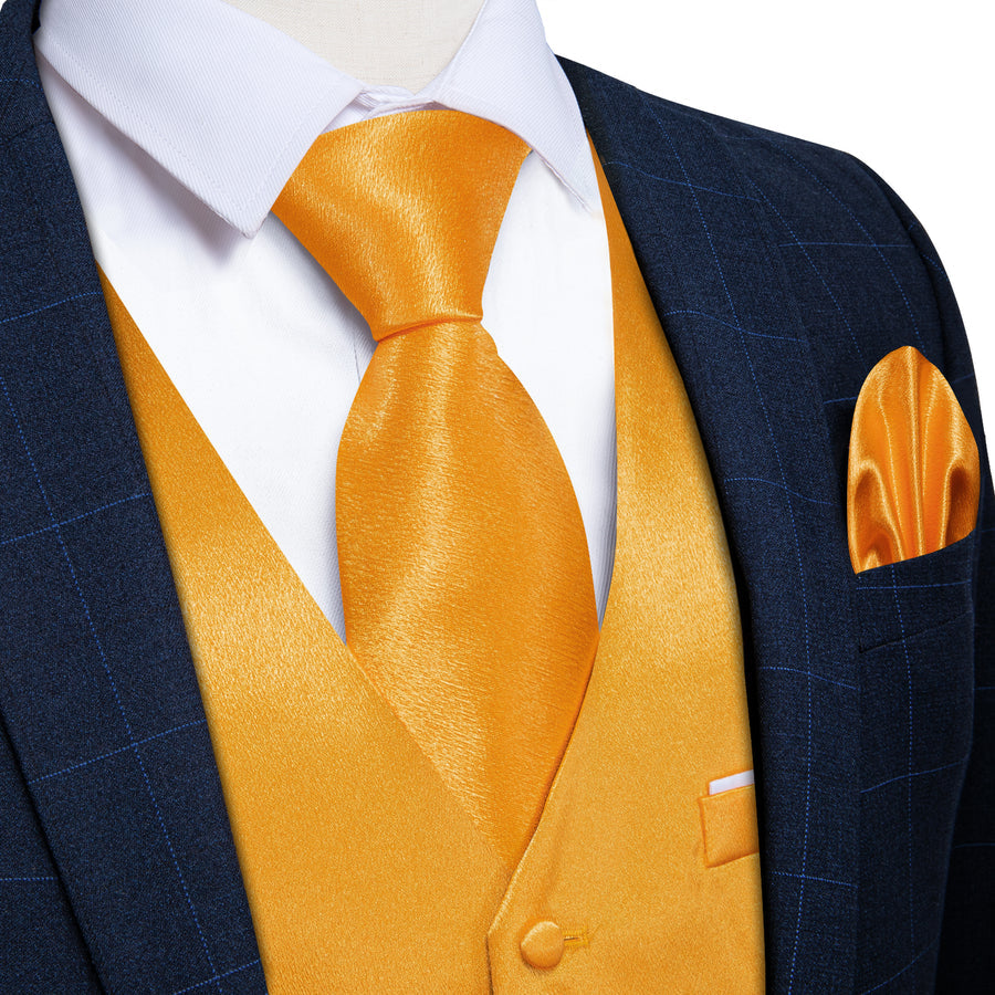 Deep Yellow Solid Shining Silk Men's Bowtie Vest Set vest set    - Sophisticated Gentlemen