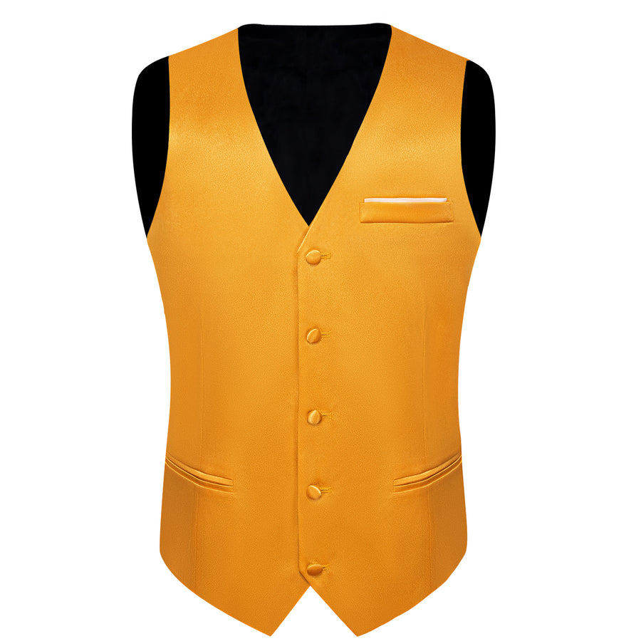 Deep Yellow Solid Shining Silk Men's Bowtie Vest Set vest set    - Sophisticated Gentlemen