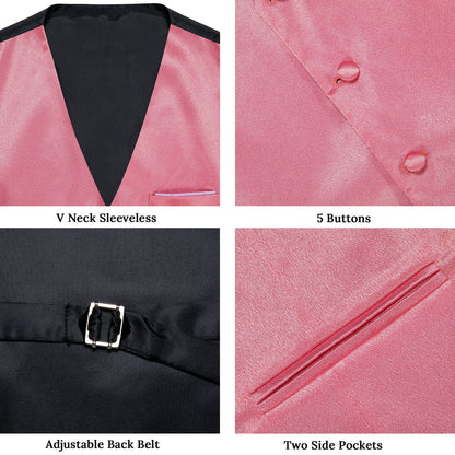 Pink Solid Shining Silk Men's Bowtie Vest Set vest set    - Sophisticated Gentlemen