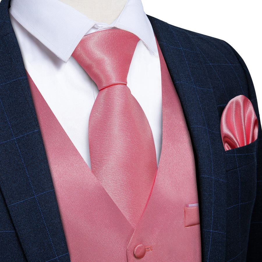 Pink Solid Shining Silk Men's Bowtie Vest Set vest set    - Sophisticated Gentlemen
