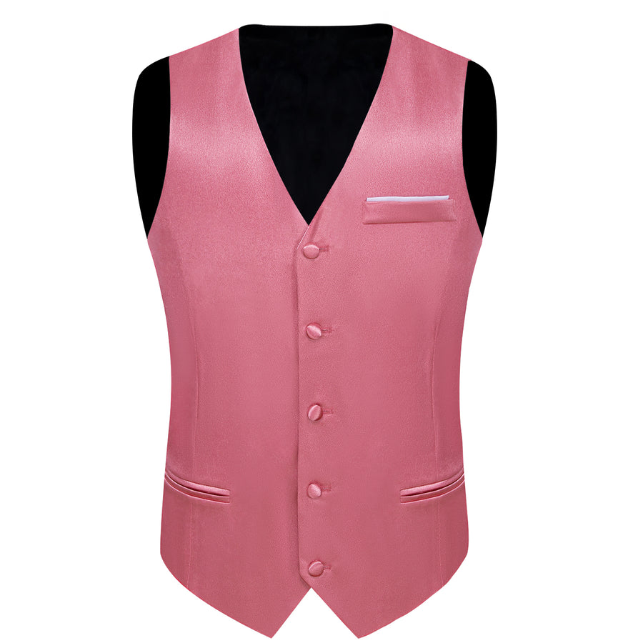 Pink Solid Shining Silk Men's Bowtie Vest Set vest set    - Sophisticated Gentlemen