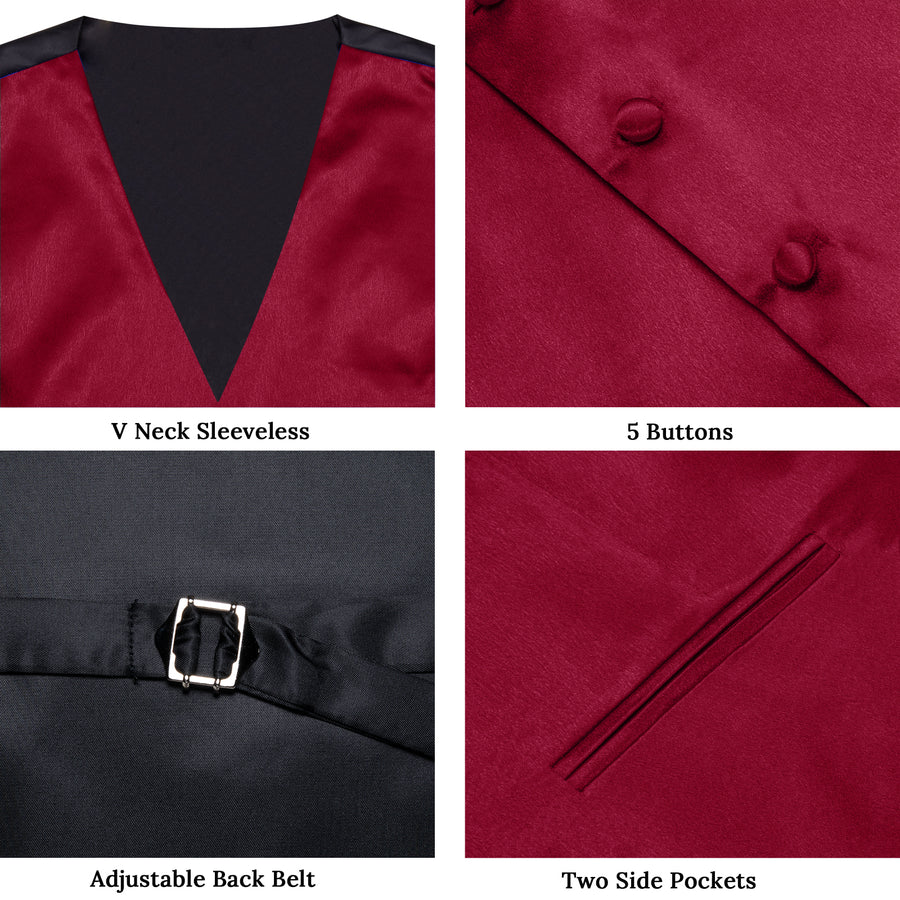 Wine Red Solid Shining Silk Men's Bowtie Vest Set vest set    - Sophisticated Gentlemen
