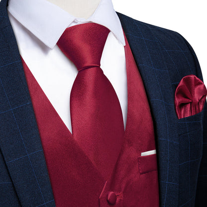 Wine Red Solid Shining Silk Men's Bowtie Vest Set vest set    - Sophisticated Gentlemen