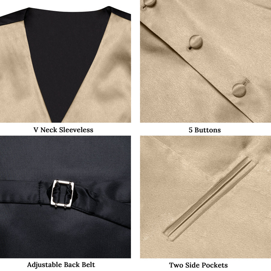 New Champagne Solid Shining Silk Vest Set vest set    - Sophisticated Gentlemen