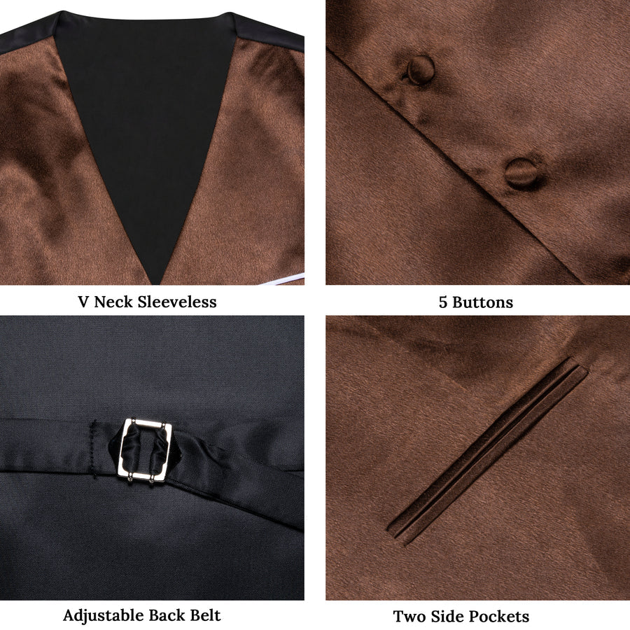 New Brown Solid Shining Silk Men's Vest Set vest set    - Sophisticated Gentlemen