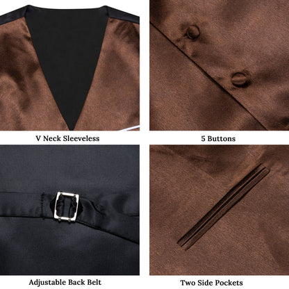 New Brown Solid Shining Silk Men's Vest Set vest set    - Sophisticated Gentlemen